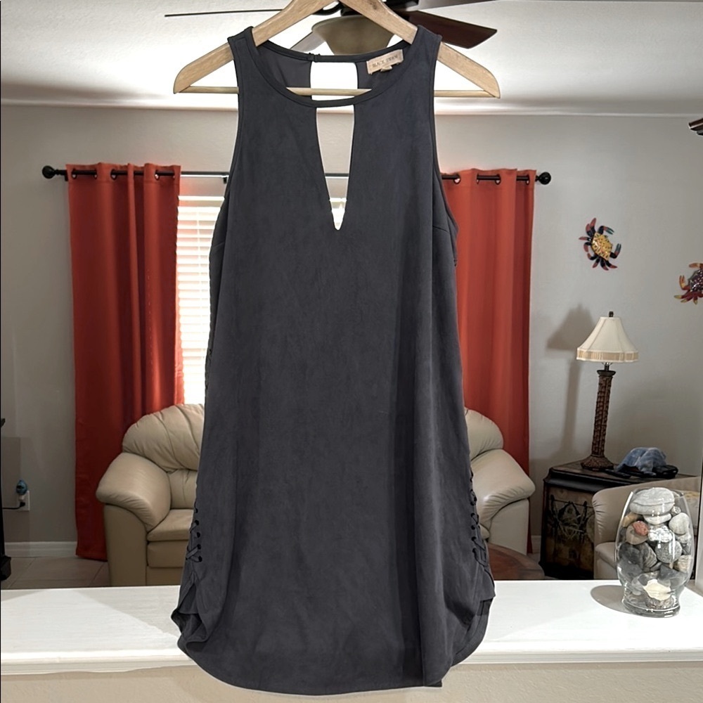 Black Swan Faux Suede Sleeveless Gray Dress Crisscross Lattice Sides Size M